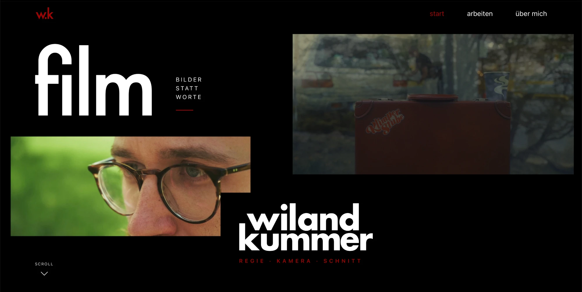 Startseite von wilandkummer.de, ein Portfolio für einen Filmemacher, umgesetzt von Talvesa.